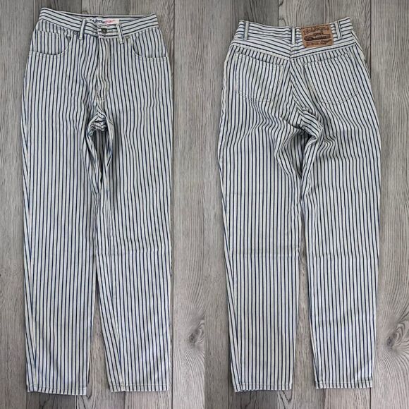 Vintage Absolutely Blue NO! Jeans Size 25 Denim Striped High Rise Cotton Retro - Picture 1 of 11
